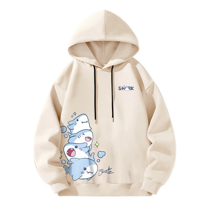 Modakawa Shark Letter Print Loose Hoodie - Apricot - 8XL - image 3