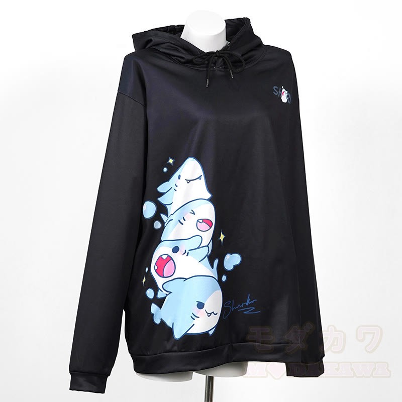 Modakawa Shark Letter Print Loose Hoodie - Black - 8XL - image 2