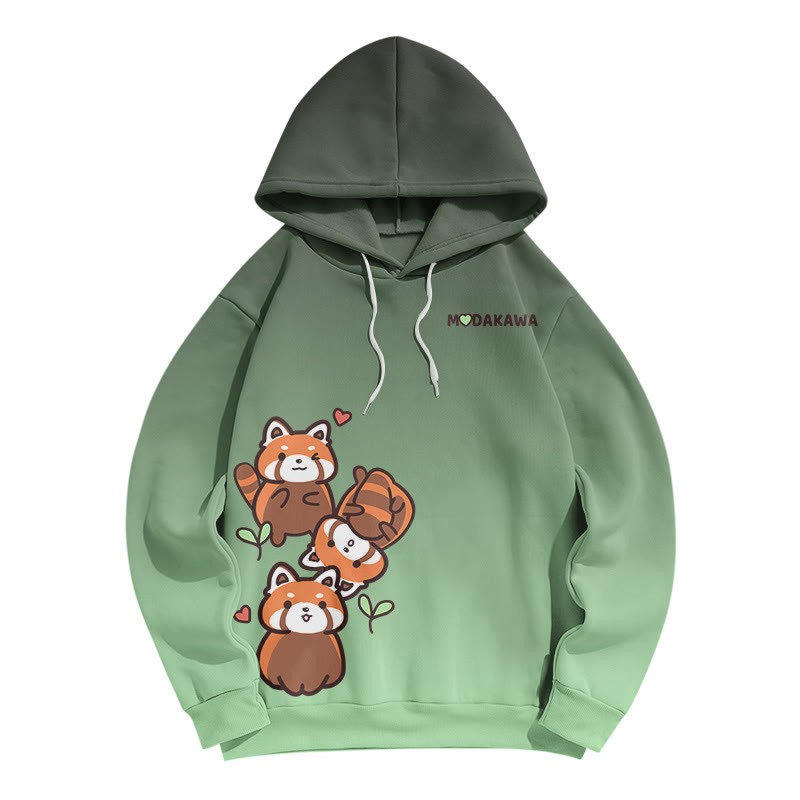 Modakawa Kapuzenpullover mit Farbverlauf, rotem Panda und Buchstabenprint, locker geschnitten - Green C - 6XL - image 3