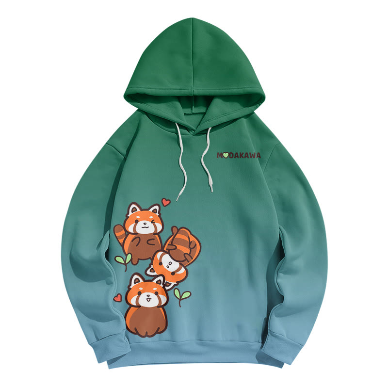 Modakawa Kapuzenpullover mit Farbverlauf, rotem Panda und Buchstabenprint, locker geschnitten - Green B - 6XL - image 2