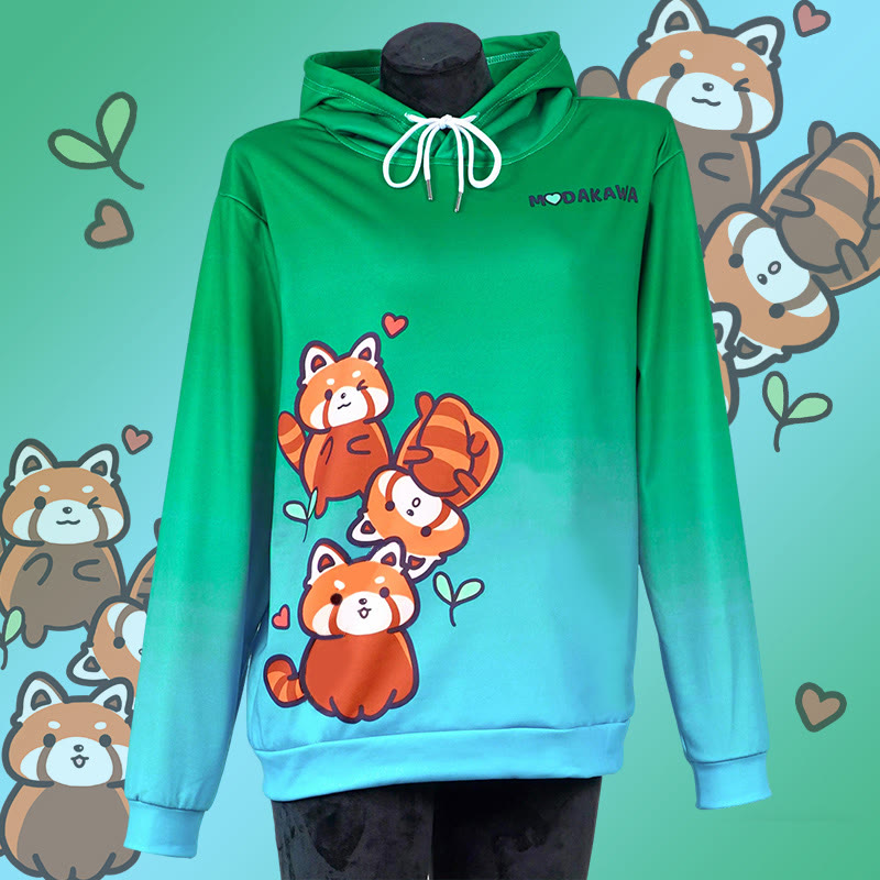 Modakawa Kapuzenpullover mit Farbverlauf, rotem Panda und Buchstabenprint, locker geschnitten - Green A - 6XL - image 1