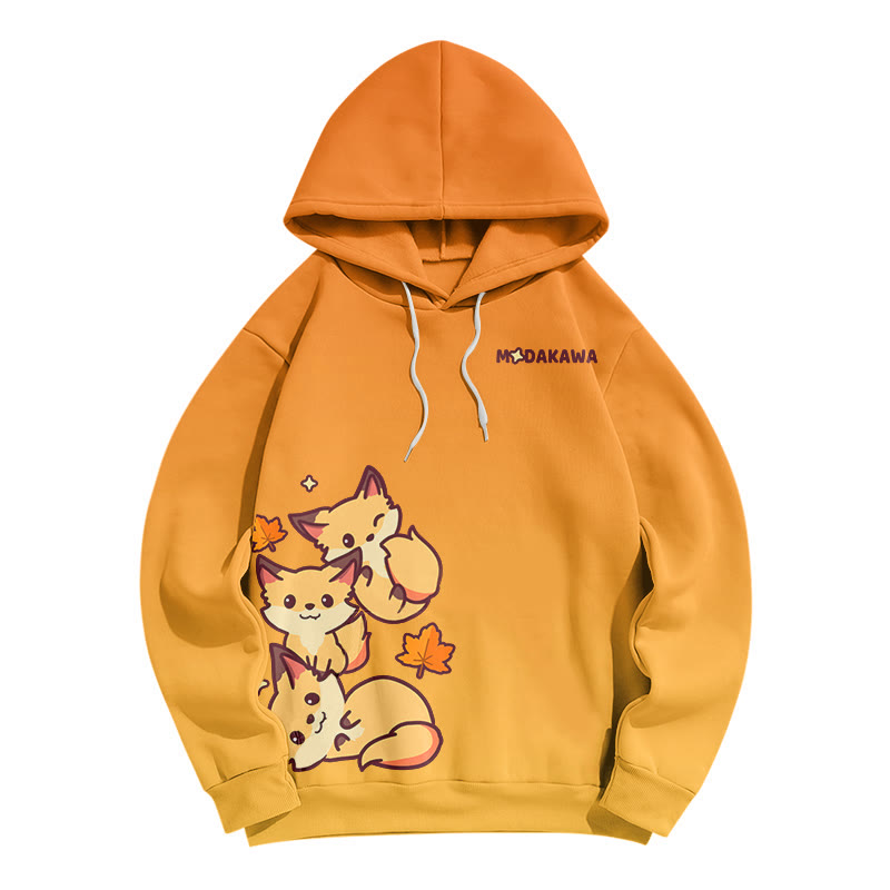 Modakawa Kapuzenpullover mit Farbverlauf, Fuchs- und Buchstabenprint, locker geschnitten - Yellow - 8XL - image 2