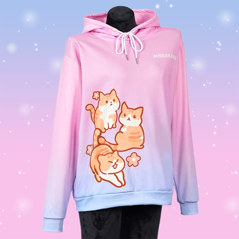 Modakawa Kapuzenpullover mit Farbverlauf und Katzenmotiv (Buchstabenprint) - Pink&Blue - 8XL - image 2