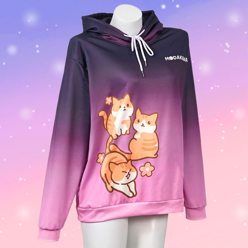 Modakawa Kapuzenpullover mit Farbverlauf und Katzenmotiv (Buchstabenprint) - Purple - 6XL - image 1