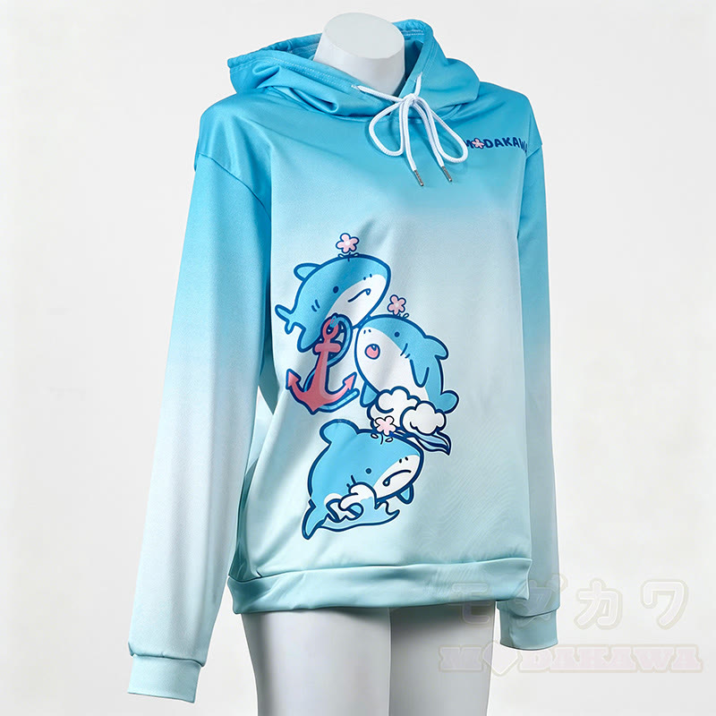 Modakawa Hoodie mit Farbverlauf, Hai-Buchstabenprint, lockere Passform - Blue - 6XL - image 1