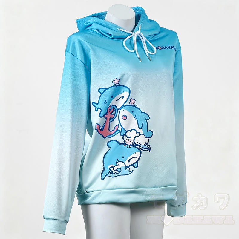 Modakawa Hoodie mit Farbverlauf, Hai-Buchstabenprint, lockere Passform - Blue - 6XL - image 1