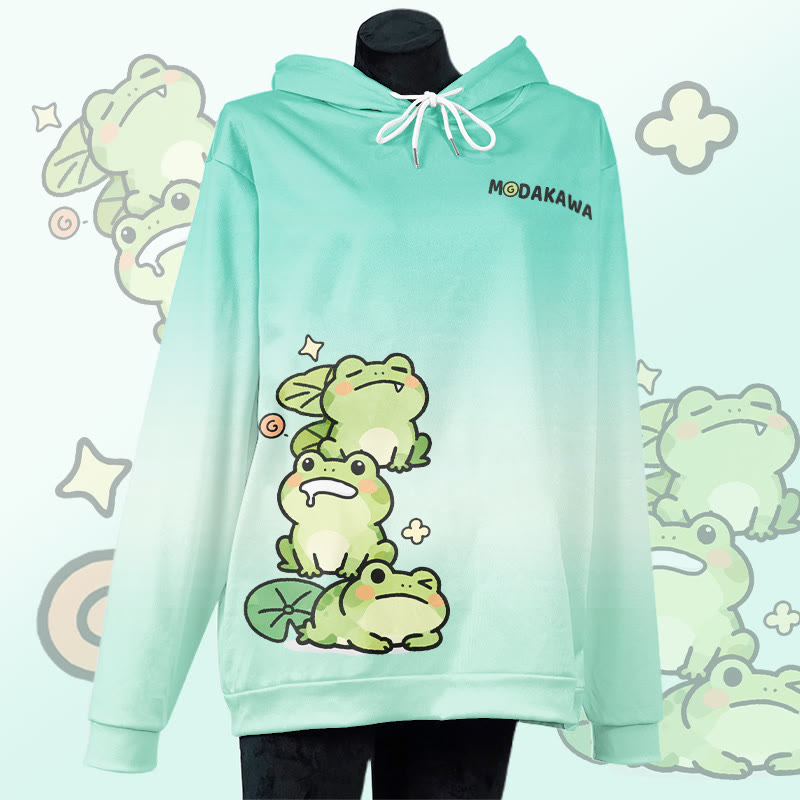 MODAKAWA Farbverlauf-Pullover-Hoodie mit niedlichem Froschmotiv - Green A - 8XL - image 2