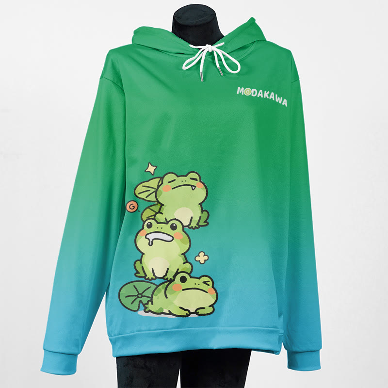 MODAKAWA Farbverlauf-Pullover-Hoodie mit niedlichem Froschmotiv - Green B - 8XL - image 1