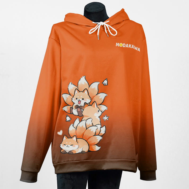 MODAKAWA Farbverlauf-Pullover-Hoodie mit neunschwänzigem Fuchs-Grafik - Dark Orange - 8XL - image 2