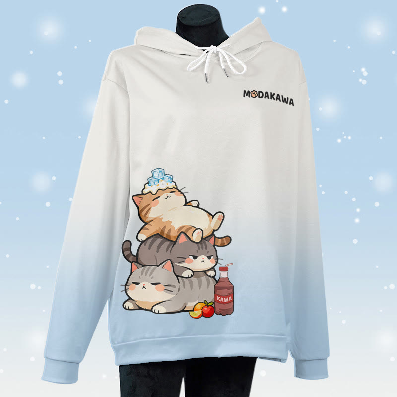 MODAKAWA Farbverlauf-Pullover-Hoodie mit schlafender Katze Grafik - Blue - 8XL - image 1