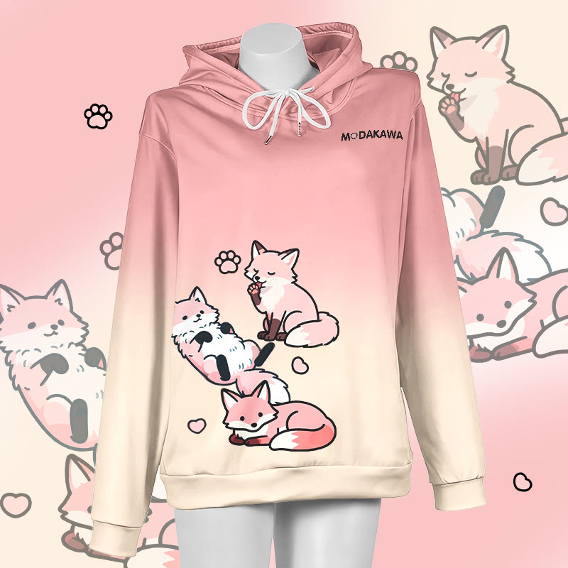 MODAKAWA Gradient Lazy Fox Graphic Pullover Hoodie - Pink&Yellow - 6XL - image 2