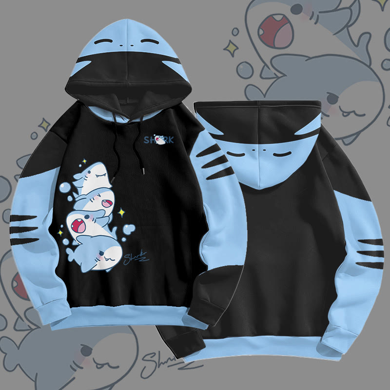 MODAKAWA Pullover-Hoodie mit verspieltem Hai-Grafikprint - Black - 8XL - image 1