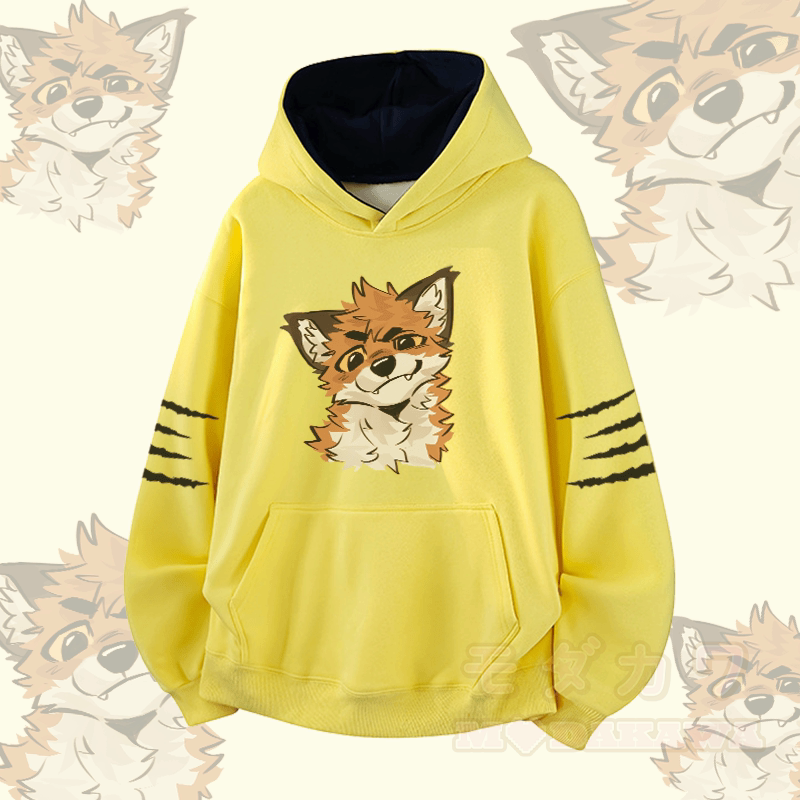 MODAKAWA X atka Pullover mit lustigem Fuchs-Motiv und Kontrastfutter - Gelb - 3XL - image 2