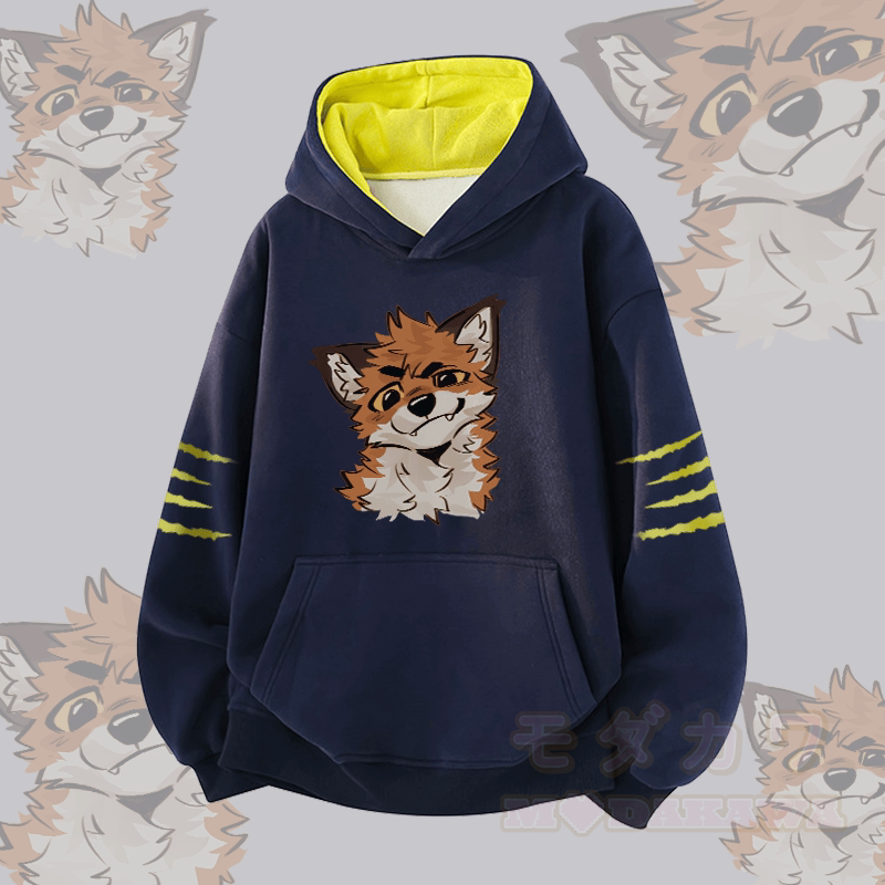 MODAKAWA X atka Pullover mit lustigem Fuchs-Motiv und Kontrastfutter - Purpurblau - 3XL - image 1