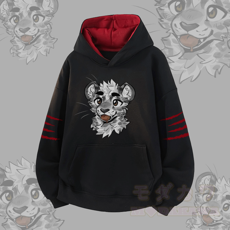 MODAKAWA X atka Cheeky Tiger Face Grafik-Kontrastfutter-Pullover - Schwarz - 3XL - image 4
