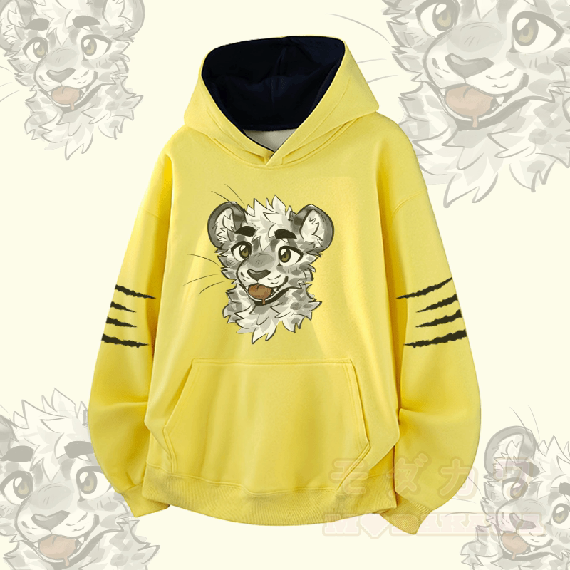 MODAKAWA X atka Cheeky Tiger Face Grafik-Kontrastfutter-Pullover - Gelb - 3XL - image 1