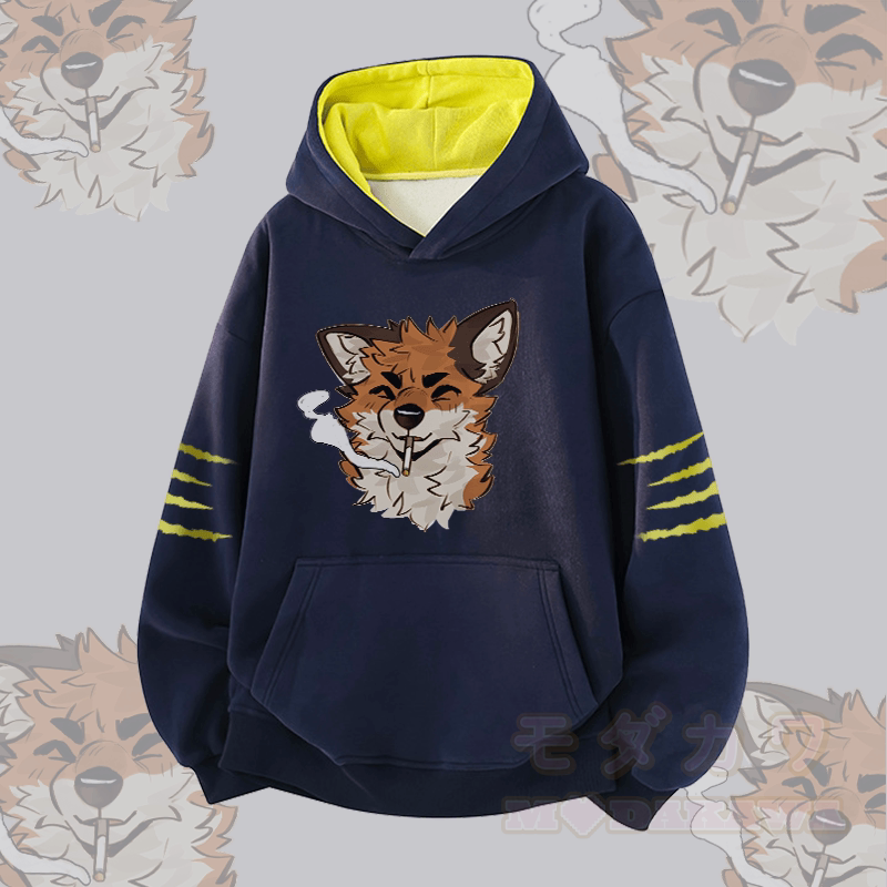 MODAKAWA X atka Fox Smoking Graphic Contrast Lining Pullover - Purpurblau - 3XL - image 2