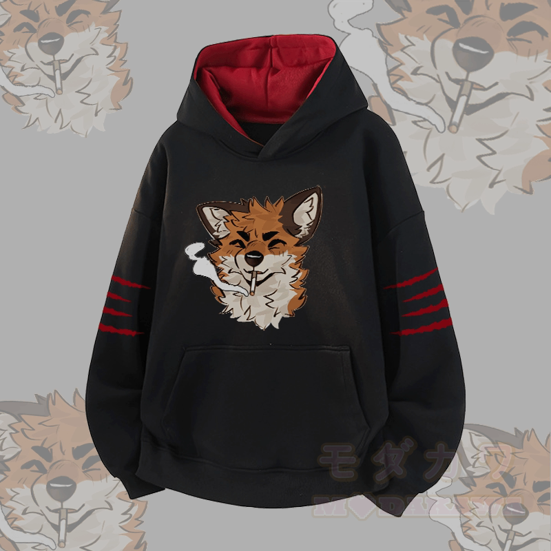 MODAKAWA X atka Fox Smoking Graphic Contrast Lining Pullover - Schwarz - 3XL - image 1