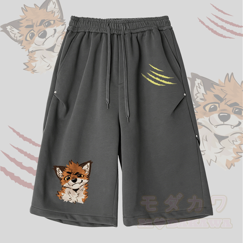 MODAKAWA X atka Lustige Fuchs-Grafik Weite Bein Cropped Pants - Dunkelgrau - 2XL - image 1