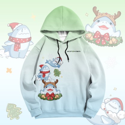 MODAKAWA Pullover-Hoodie mit Farbverlauf und Weihnachtshai-Grafik-Allover-Print - Green - 6XL - image 2