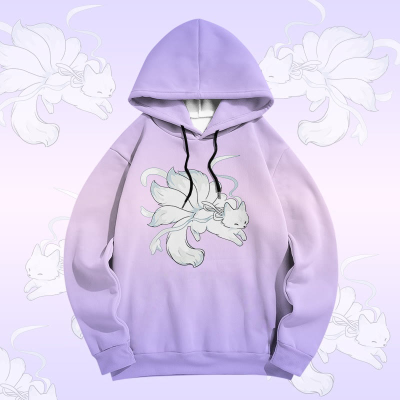 MODAKAWA Pullover-Hoodie mit Farbverlauf und Allover-Print eines neunschwänzigen Fuchses - Purple - 6XL - image 2