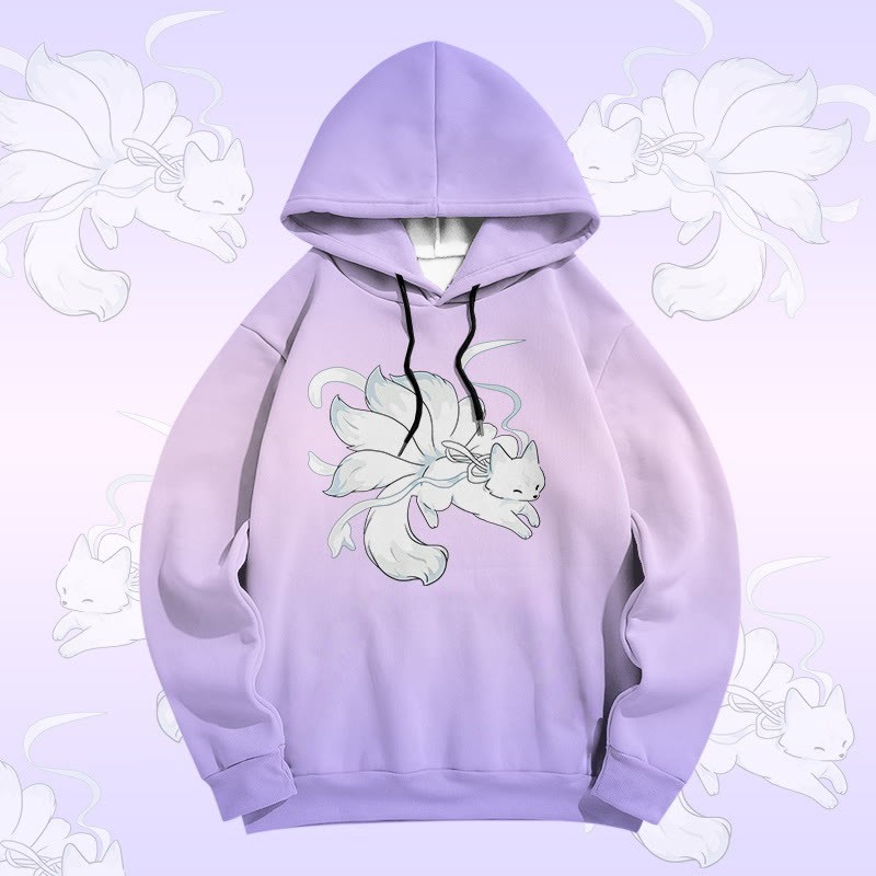 MODAKAWA Pullover-Hoodie mit Farbverlauf und Allover-Print eines neunschwänzigen Fuchses - Purple - 6XL - image 2