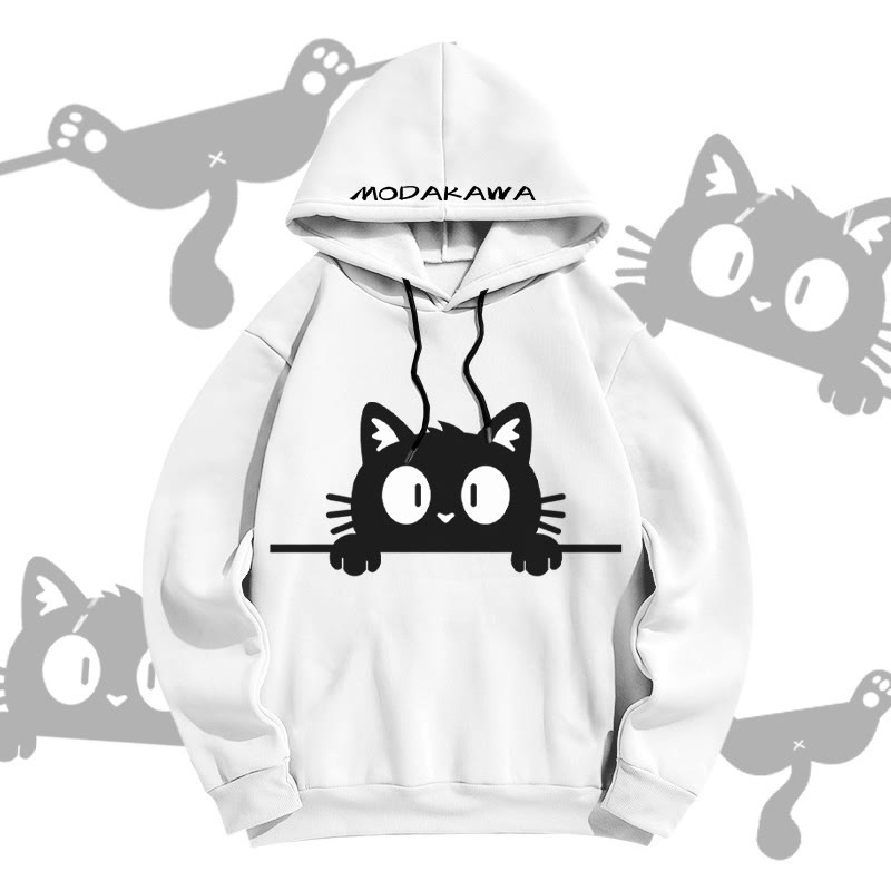 MODAKAWA Pullover-Hoodie mit lustigem Allover-Print einer schwarzen Katze - White - 6XL - image 2