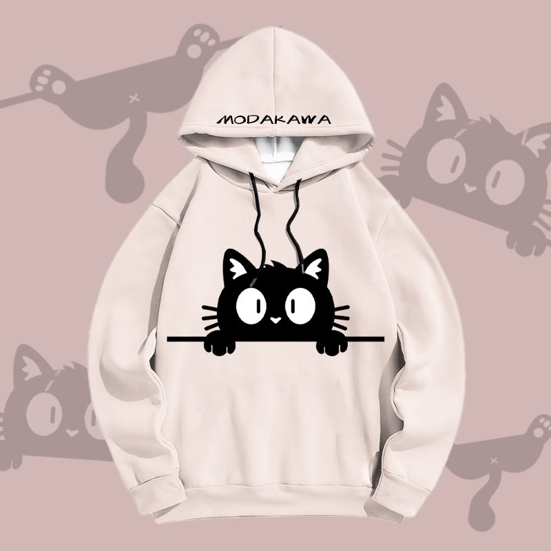 MODAKAWA Pullover-Hoodie mit lustigem Allover-Print einer schwarzen Katze - Apricot - 6XL - image 1