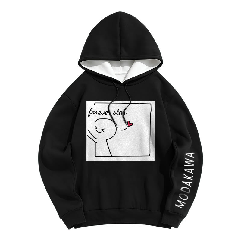 YOU ARE MY FOREVER STAR Modakawa Character Letter Print Loose Hoodie - Black B - 6XL - image 5