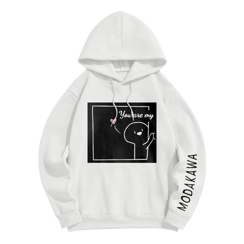 YOU ARE MY FOREVER STAR Modakawa Character Letter Print Loose Hoodie - White B - 6XL - image 3
