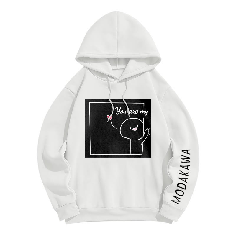 YOU ARE MY FOREVER STAR Modakawa Character Letter Print Loose Hoodie - White B - 6XL - image 3