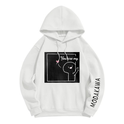 YOU ARE MY FOREVER STAR Modakawa Character Letter Print Loose Hoodie - White B - 6XL - image 3