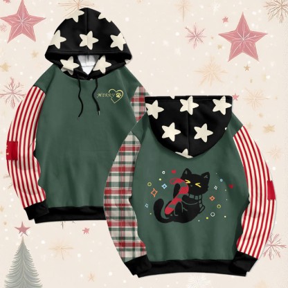 MODAKAWA Weihnachtspullover mit schwarzem Katzenmotiv und Zuckerstange - image 1