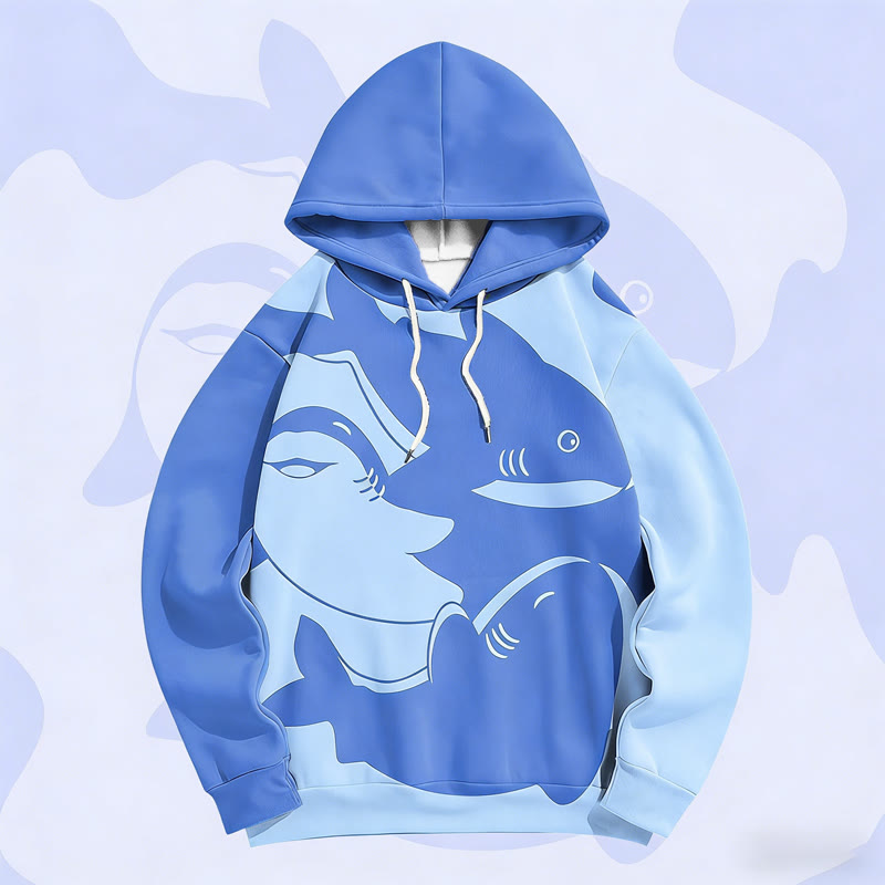 MODAKAWA Pullover-Hoodie mit Hai-Grafik und Farben -Print - Dark Blue - 6XL - image 1