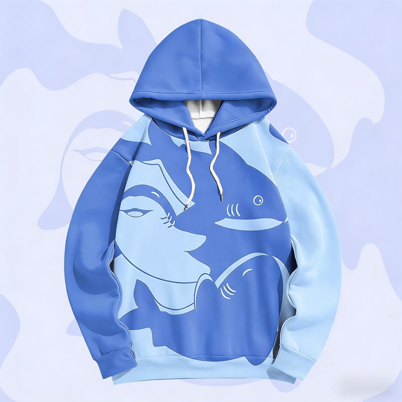 MODAKAWA Pullover-Hoodie mit Hai-Grafik und Farben -Print - Dark Blue - 6XL - image 1