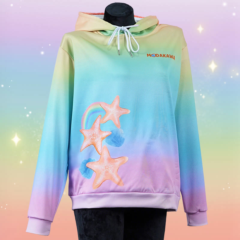 Modakawa Kapuzenpullover mit Farbverlauf, Seestern- und Buchstabenprint, locker geschnitten - Rainbow - 6XL - image 1