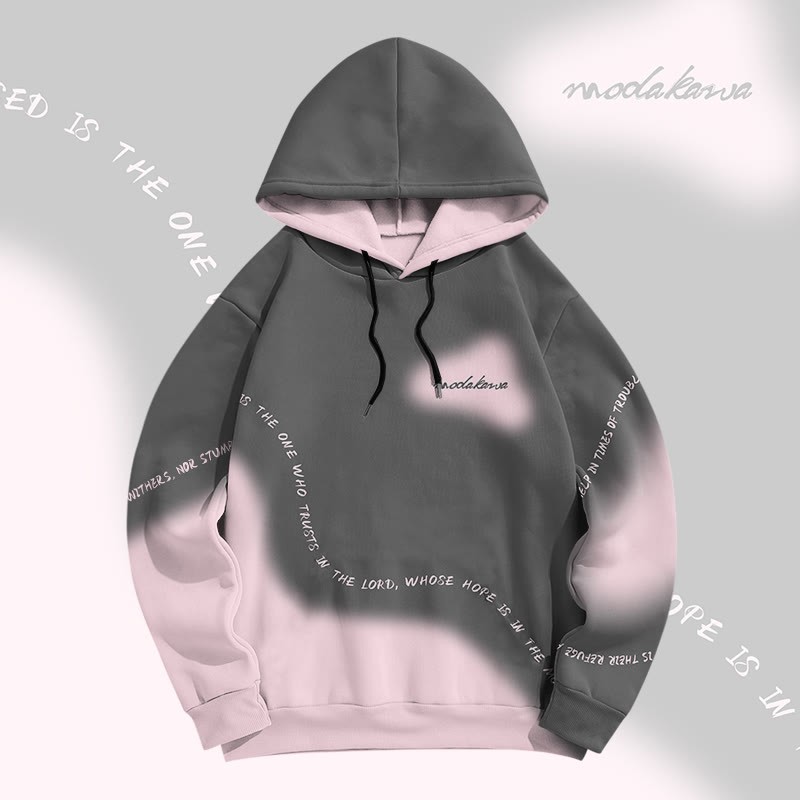 MODAKAWA Pullover-Hoodie mit Farbverlauf und Allover-Print mit Buchstabengrafik - Grey&Pink - 6XL - image 2