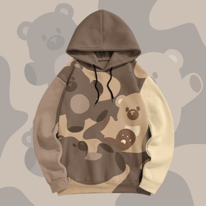 MODAKAWA Farben Block Bear Graphic All Over Print Pullover Hoodie - Brown - 6XL - image 2