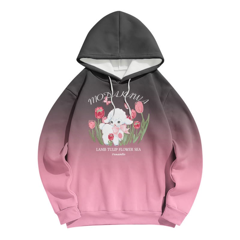 Modakawa Hoodie mit Farbverlauf, Lamm- und Buchstabenprint, lockere Passform - Pink - 6XL - image 2