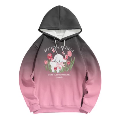 Modakawa Hoodie mit Farbverlauf, Lamm- und Buchstabenprint, lockere Passform - Pink - 6XL - image 2