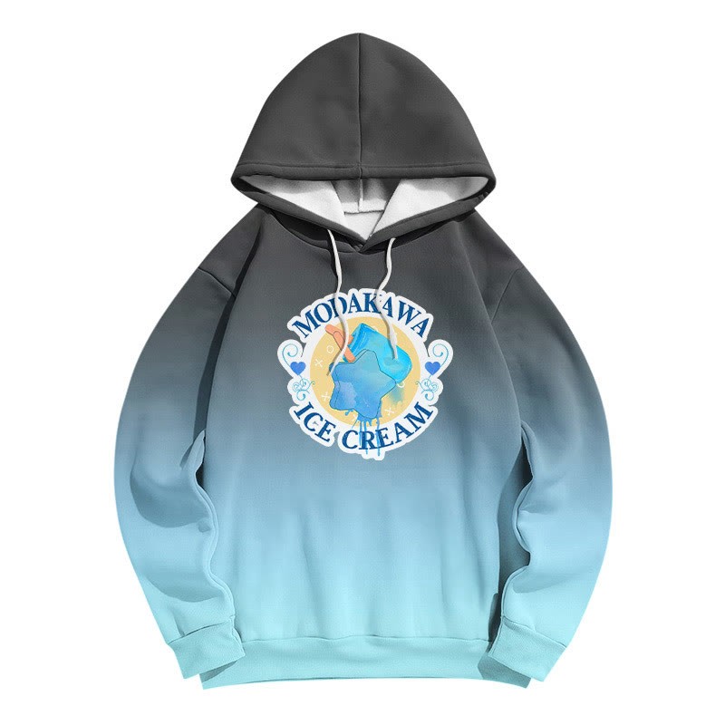 Modakawa Hoodie mit Farbverlauf, Eiscreme-Buchstabenprint, lockerer Passform - Black&Blue - 6XL - image 1