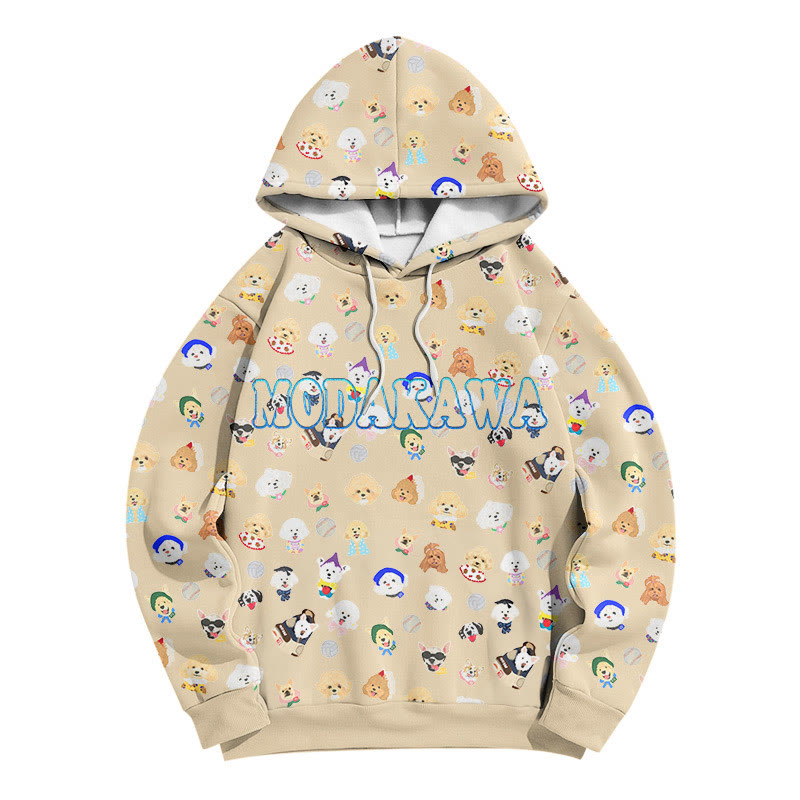 Modakawa Puppy Letter Print Loose Hoodie - Apricot - 6XL - image 2