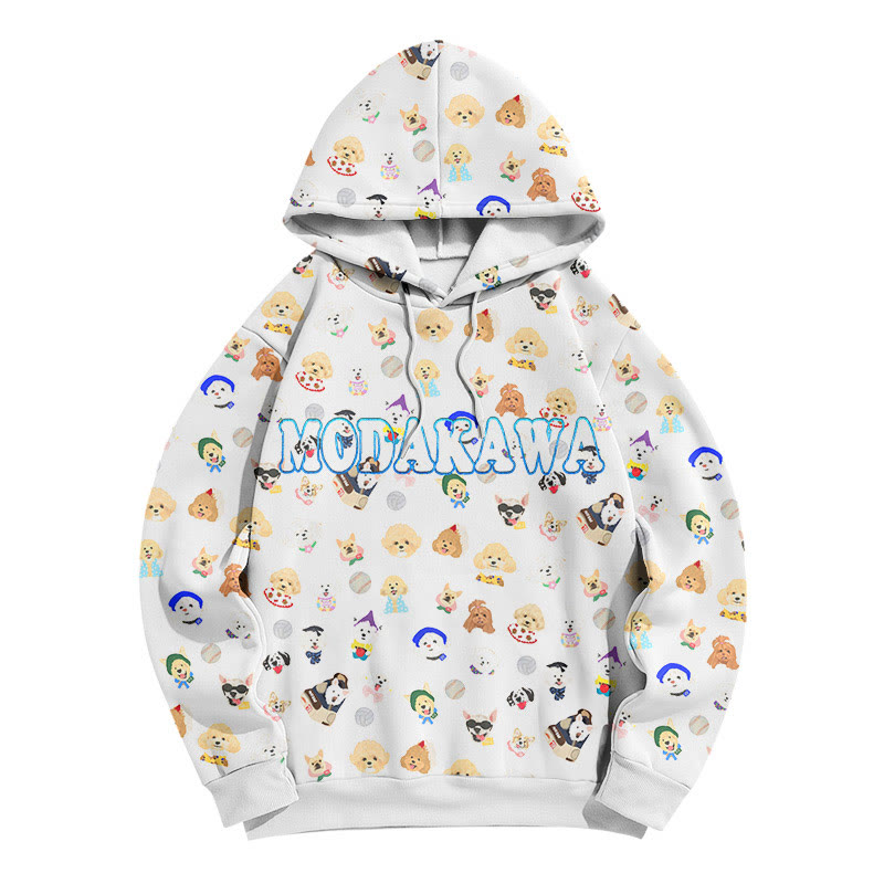Modakawa Puppy Letter Print Loose Hoodie - White - 6XL - image 1
