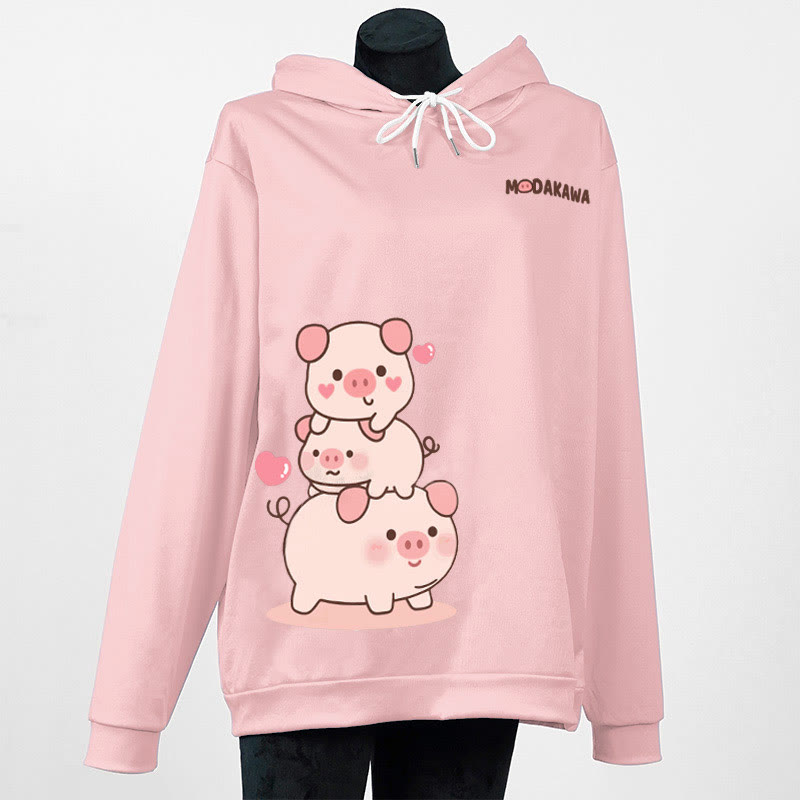 Modakawa-Hoodie mit gestapeltem Schweine-Buchstabenprint (locker) - Pink - 6XL - image 2