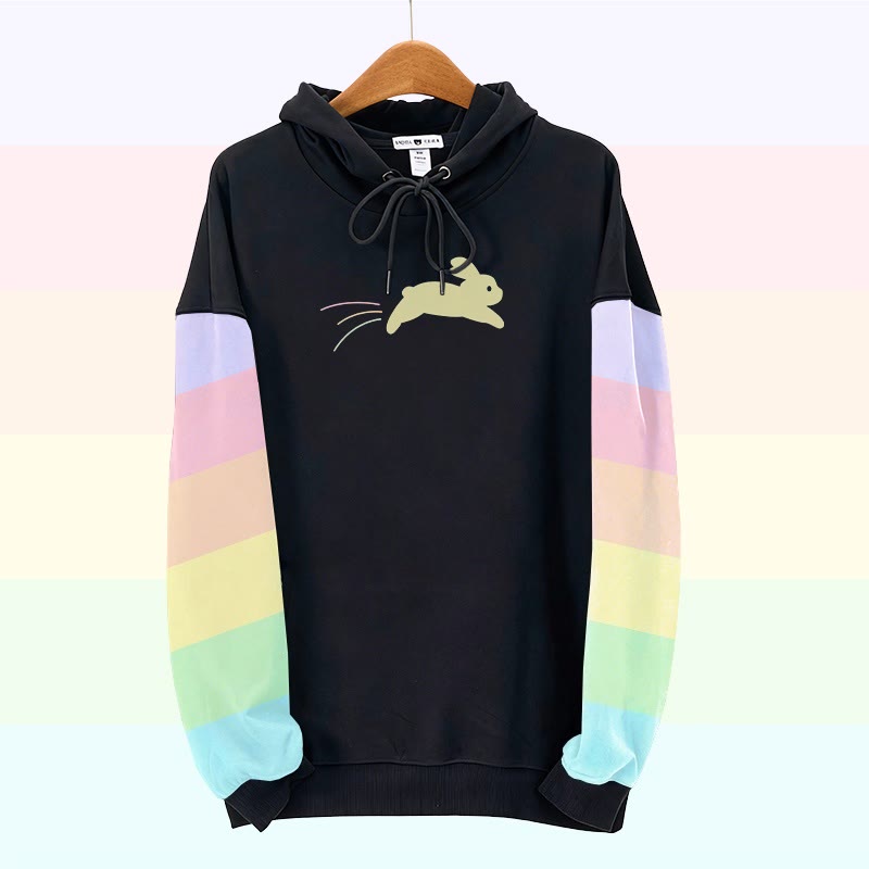 MODAKAWA Pullover-Hoodie mit Regenbogen-Print und Häschenlauf - Black - 6XL - image 2