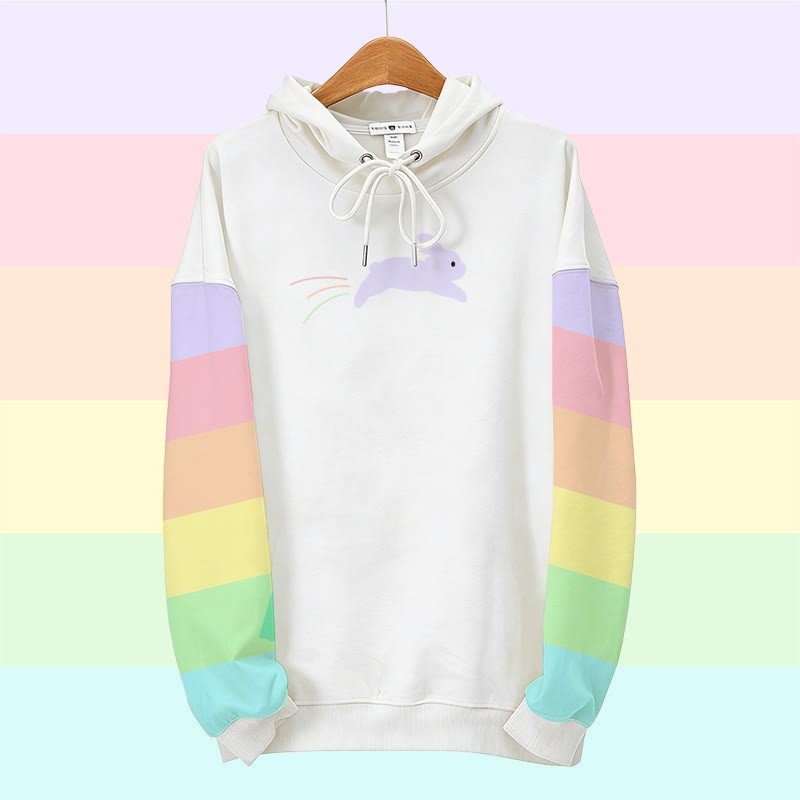 MODAKAWA Pullover-Hoodie mit Regenbogen-Print und Häschenlauf - White - 6XL - image 1