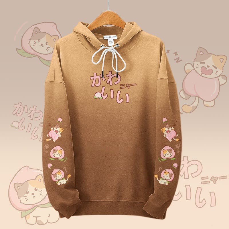 MODAKAWA Pullover-Hoodie mit Allover-Print und Pfirsichkatzenmotiv - Brown - 6XL - image 2