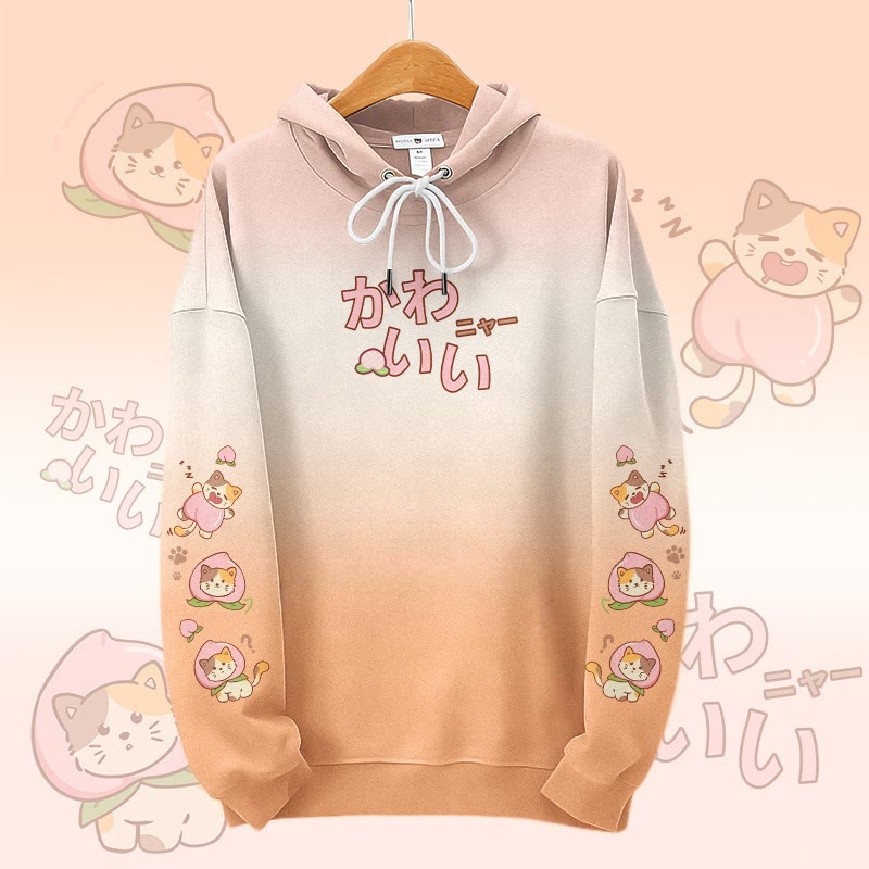 MODAKAWA Pullover-Hoodie mit Allover-Print und Pfirsichkatzenmotiv - Orange - 6XL - image 1