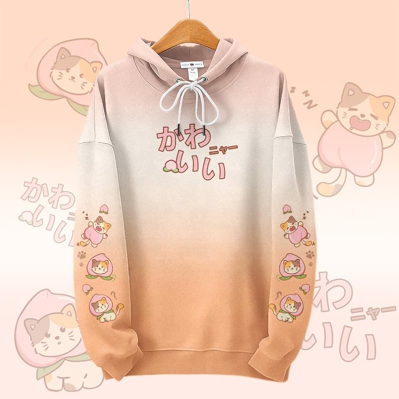 MODAKAWA Pullover-Hoodie mit Allover-Print und Pfirsichkatzenmotiv - Orange - 6XL - image 1