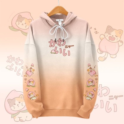 MODAKAWA Pullover-Hoodie mit Allover-Print und Pfirsichkatzenmotiv - Orange - 6XL - image 1